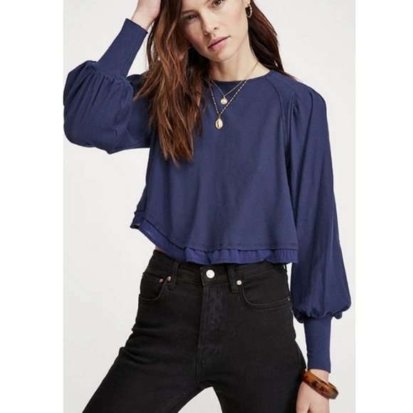 Free People Tops - FREE PEOPLE BILLIE INDIGO LONG SLEEVE TEE Womens Top  XS